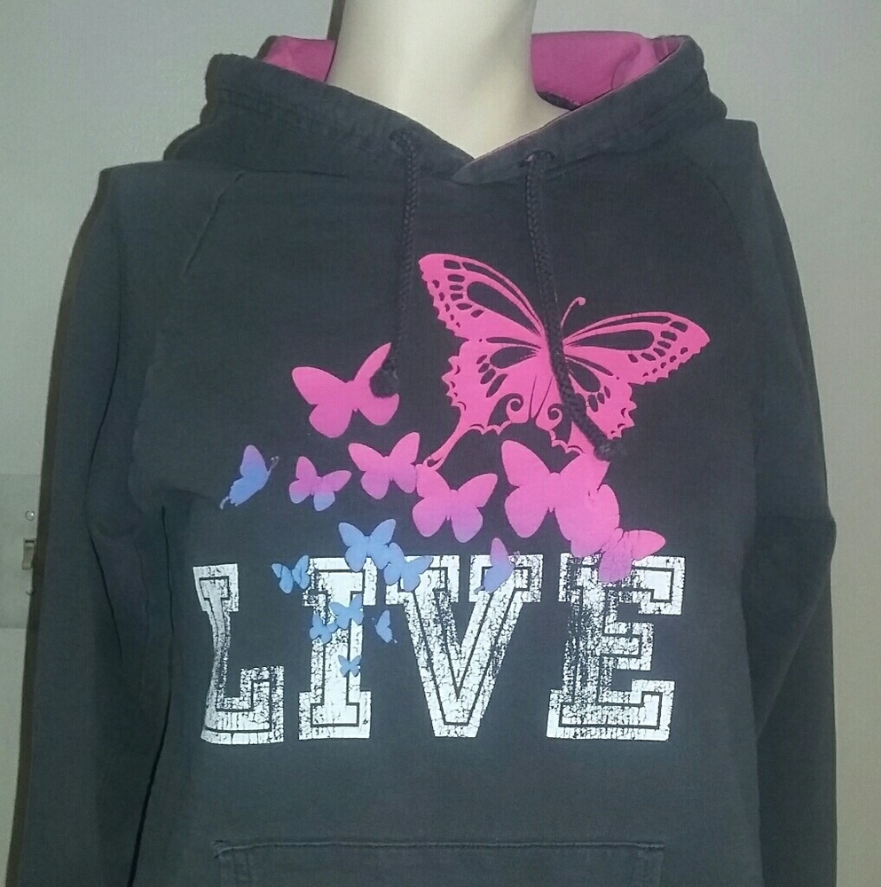 "Derek Heart" grey, pink and blue hoodie